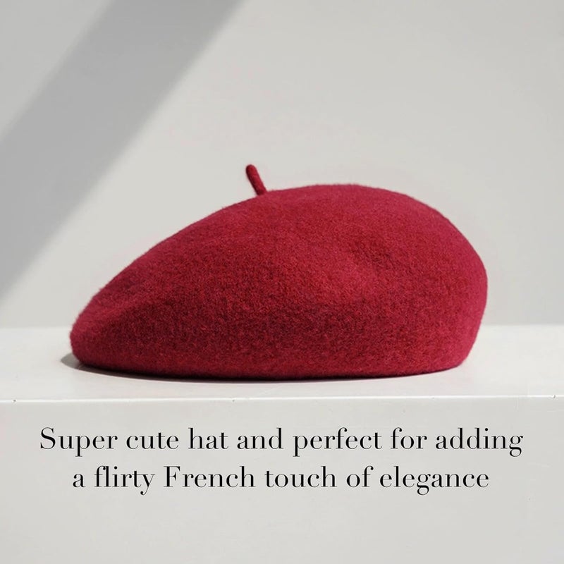 Sumolux Women Beret Hat Wool Vintage French Solid Color Classic Winter Cap - Image 2